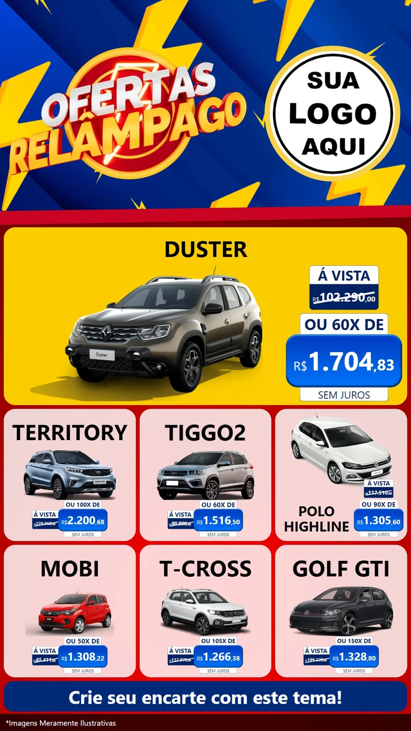 Modelo de Rede Social para Stories com o tema Ofertas Relâmpago para Concessionaria de Carros