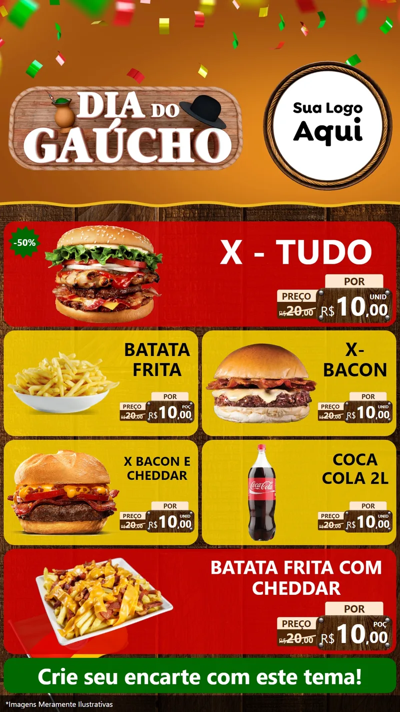 Modelo de TV para TV Vertical com o tema Dia do Gaúcho para Hamburgueria