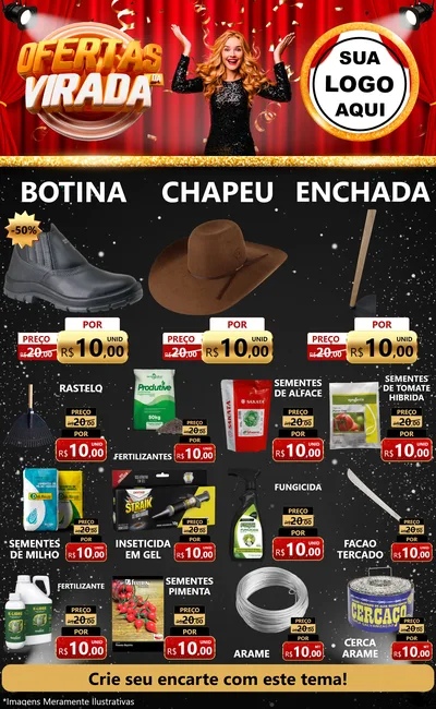 Modelo de Encarte para Encarte Grande com o tema Ofertas da Virada para Agropecuária