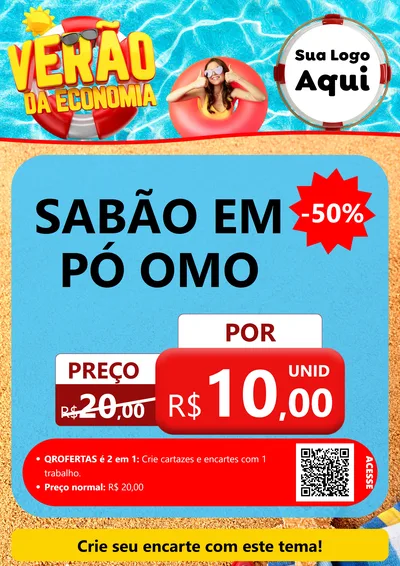 Modelo de Cartaz para Cartaz A4 Vertical com o tema Verão da Economia para Produtos de Limpeza