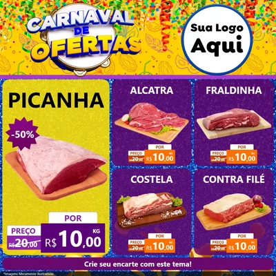 Modelo de Rede Social para Feed Facebook com o tema Carnaval de Ofertas para Açougue