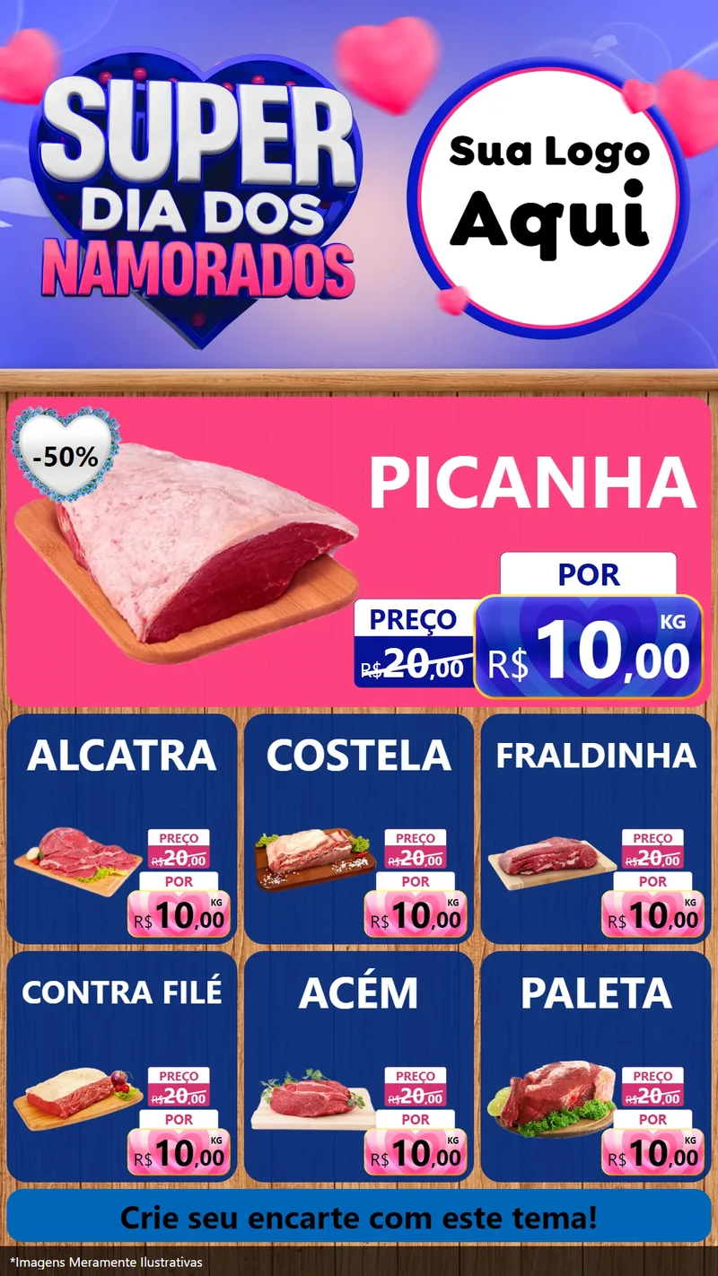 Modelo de Rede Social para Stories com o tema Super Dia dos Namorados para Açougue