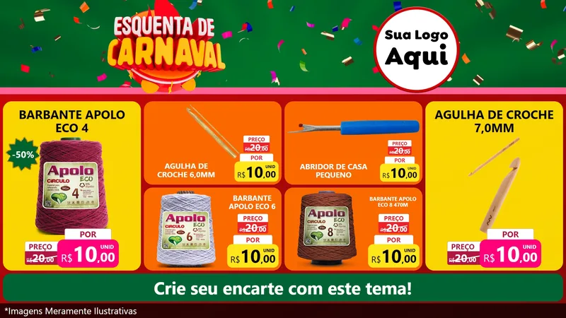 Modelo de TV para TV Horizontal com o tema Esquenta de Carnaval para Armarinho e Aviamentos