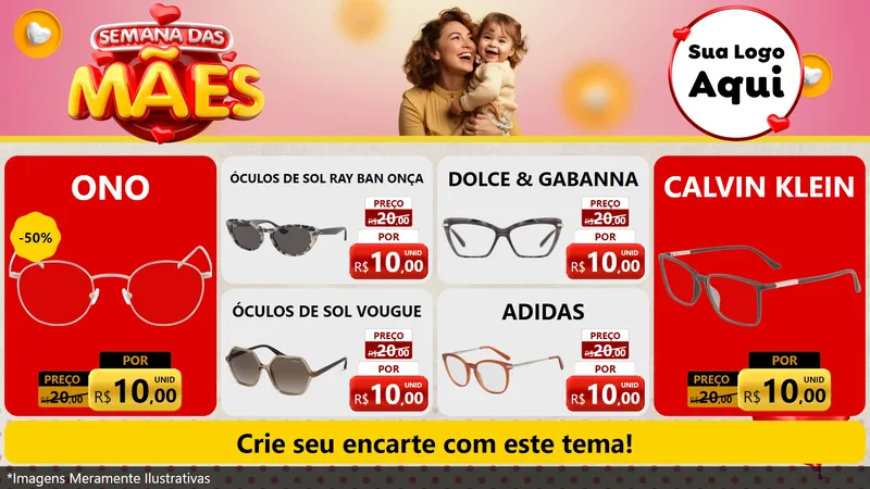 Modelo de TV para TV Horizontal com o tema Semana das Mães para Óticas