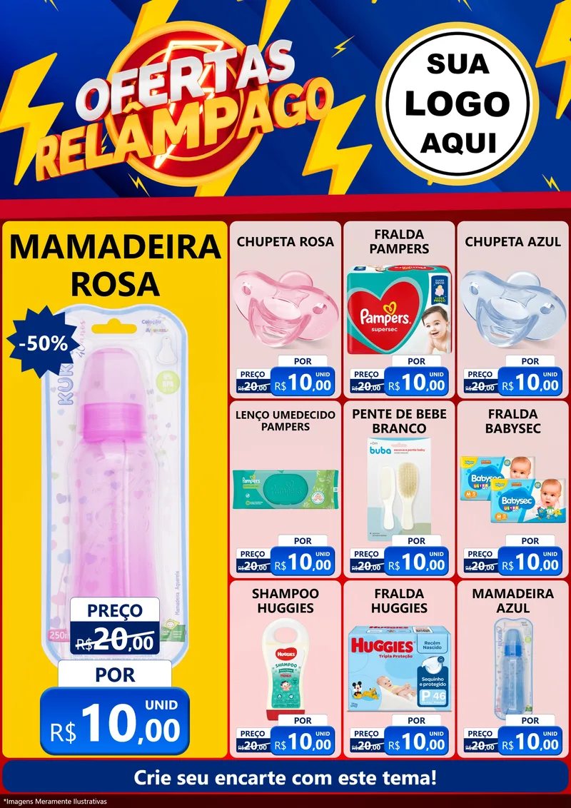Modelo de Encarte para Encarte A4 Vertical com o tema Ofertas Relâmpago para Bebês