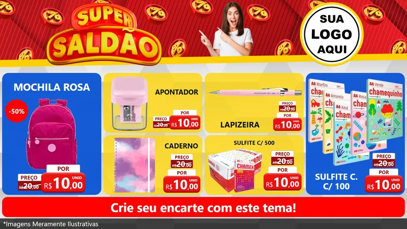 Modelo de TV para TV Horizontal com o tema Super Saldão para Papelaria