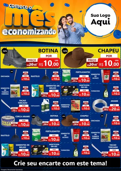 Modelo de Encarte para Encarte A4 Vertical com o tema Comece O Mês Economizando para Agropecuária