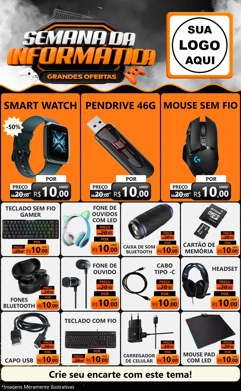 Modelo de Encarte para Encarte Grande com o tema Semana da Informática - Grandes Ofertas para Informática