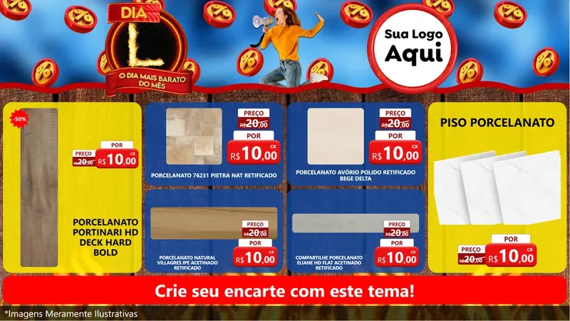 Modelo de TV para TV Horizontal com o tema Dia L - O Dia Mais Barato Do Mês para Pisos e revestimentos