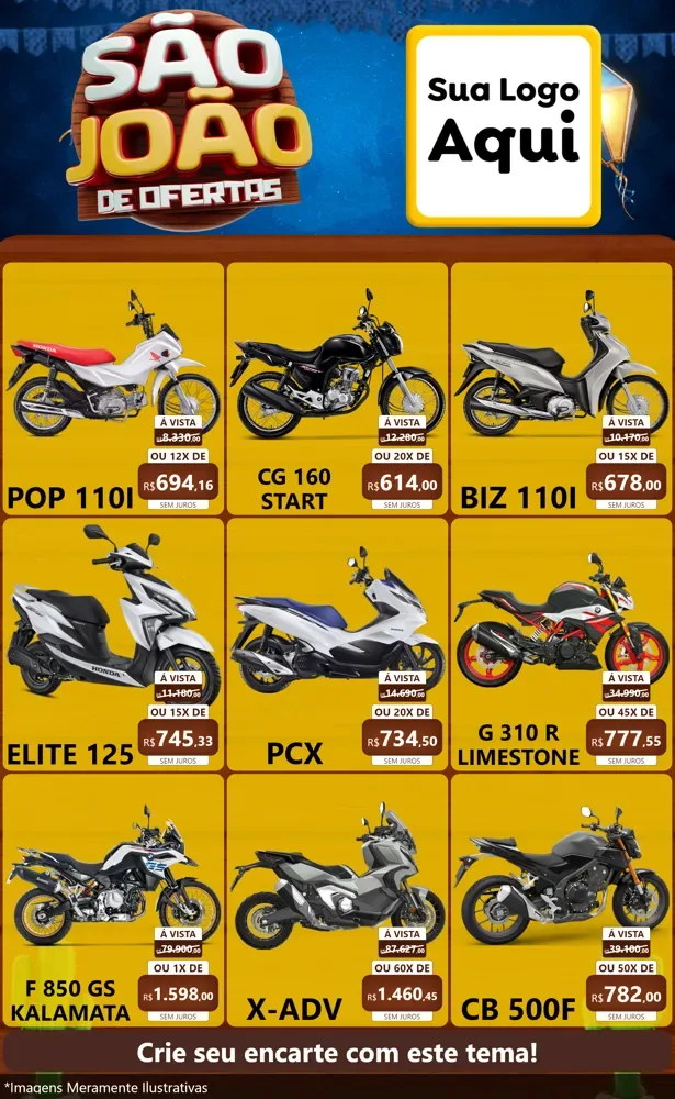 Modelo de Encarte para Encarte Grande com o tema São João Ofertas Imbatíveis! - Junina para Concessionaria de Motos
