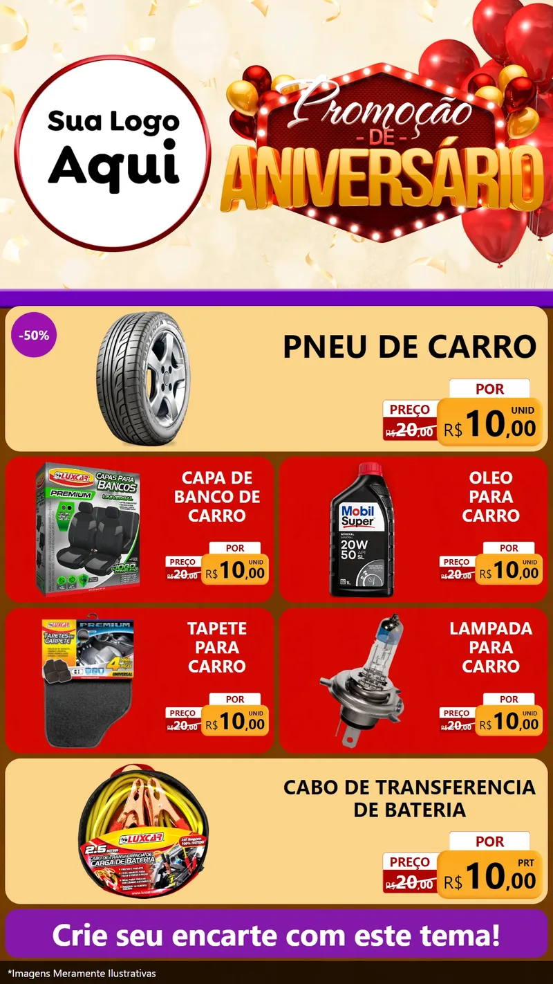 Modelo de TV para TV Vertical com o tema Promoção de Aniversário para Auto peças