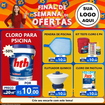 Modelo de Rede Social para Feed Facebook com o tema Final de Semana de Ofertas para Produtos para Piscina