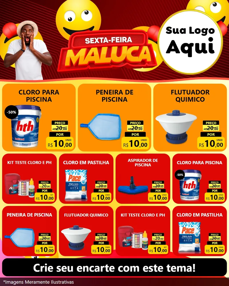 Modelo de Rede Social para Feed Instagram com o tema Sexta-feira Maluca para Produtos para Piscina