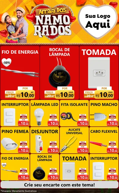 Modelo de Encarte para Encarte Grande com o tema Arraiá dos Namorados para Materiais Elétricos