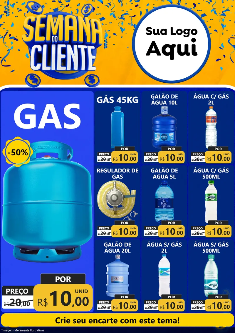 Modelo de Encarte para Encarte A4 Vertical com o tema Semana do Cliente para Água e gás