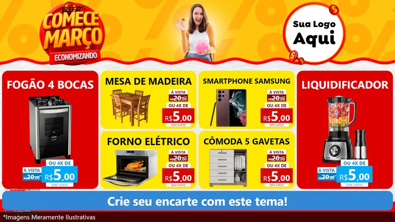 Modelo de TV para TV Horizontal com o tema Comece Março Economizando para Móveis e Eletro