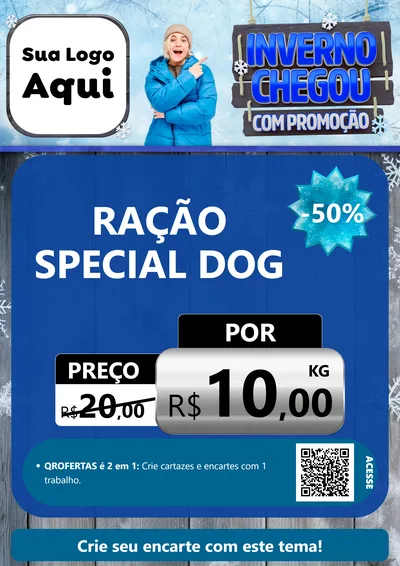 Modelo de Cartaz para Cartaz A4 Vertical com o tema Inverno Chegou Com Promoção para Pet Shop