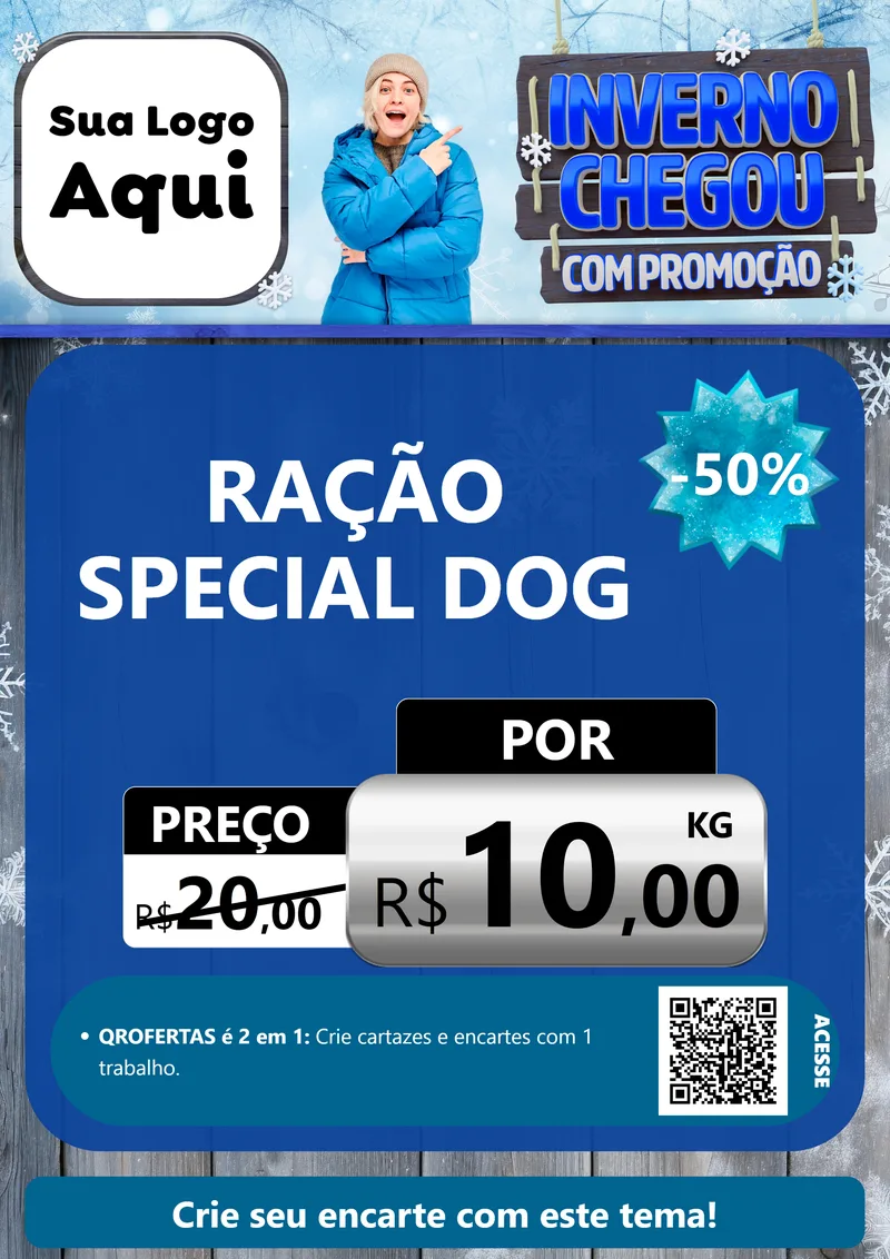 Modelo de Cartaz para Cartaz A4 Vertical com o tema Inverno Chegou Com Promoção para Pet Shop