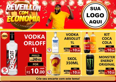 Modelo de Encarte para Encarte A4 Horizontal com o tema Réveillon com Economia para Distribuidora de bebidas