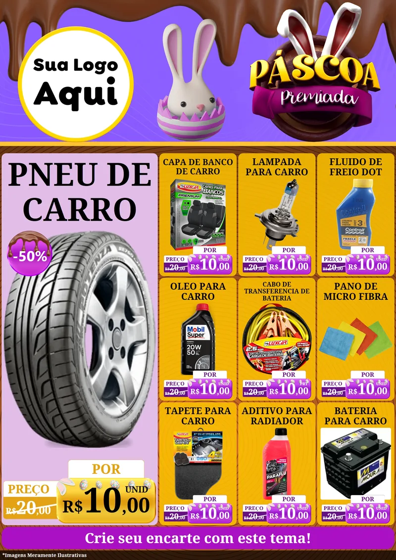 Modelo de Encarte para Encarte A4 Vertical com o tema Páscoa Premiada para Auto peças