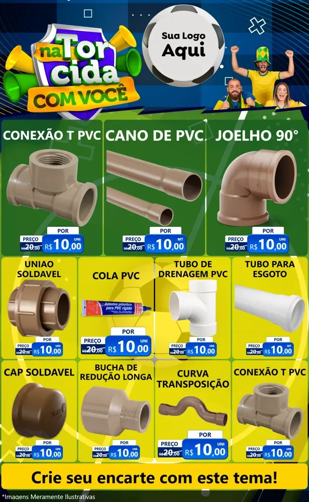 Modelo de Encarte para Encarte Grande com o tema Na Torcida Com Você - Copa para Tubos e conexões