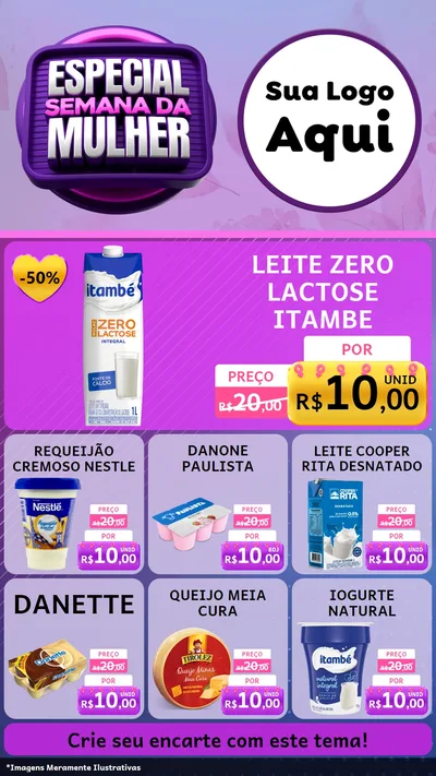 Modelo de Rede Social para Stories com o tema Especial Semana da Mulher para Frios e Laticínios