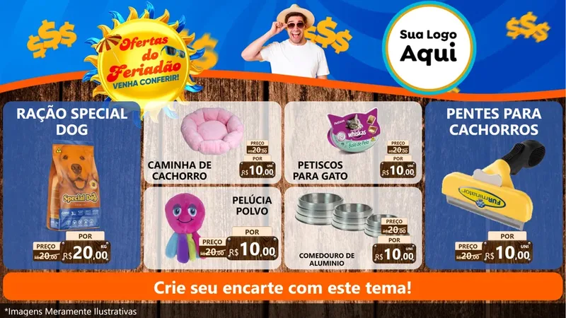 Modelo de TV para TV Horizontal com o tema Ofertas do Feriadão para Pet Shop