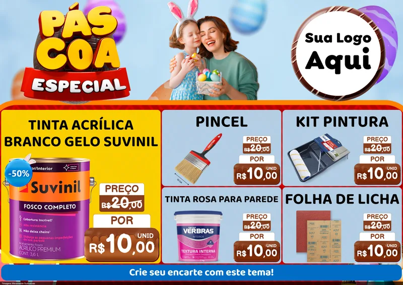 Modelo de Encarte para Encarte A4 Horizontal com o tema Páscoa Especial para Tintas e Ferramentas