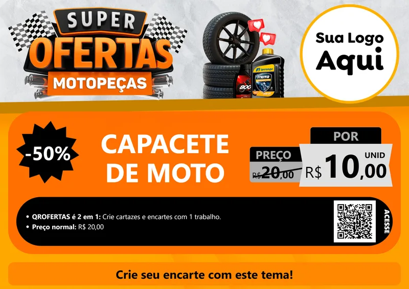 Modelo de Cartaz para Cartaz A4 Horizontal com o tema Super Ofertas - Motopeças para Moto peças