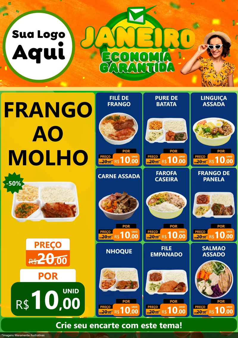Modelo de Encarte para Encarte A4 Vertical com o tema Janeiro - Economia Garantida para Restaurante
