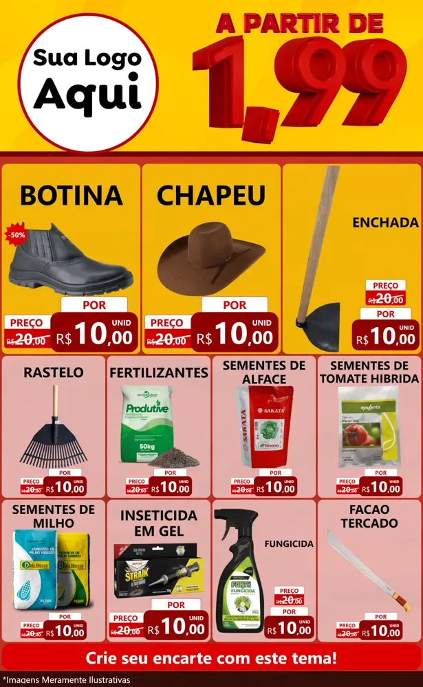 Modelo de Encarte para Encarte Grande com o tema A Partir de Um e Noventa e Nove - 1,99 para Agropecuária