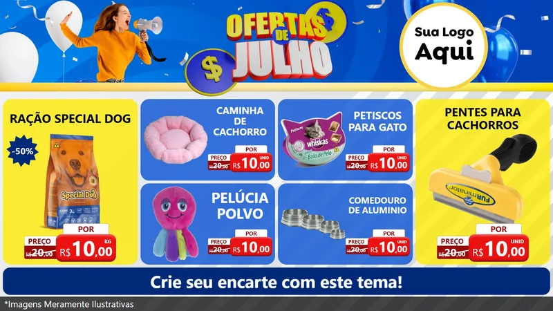 Modelo de TV para TV Horizontal com o tema Ofertas de Julho para Pet Shop