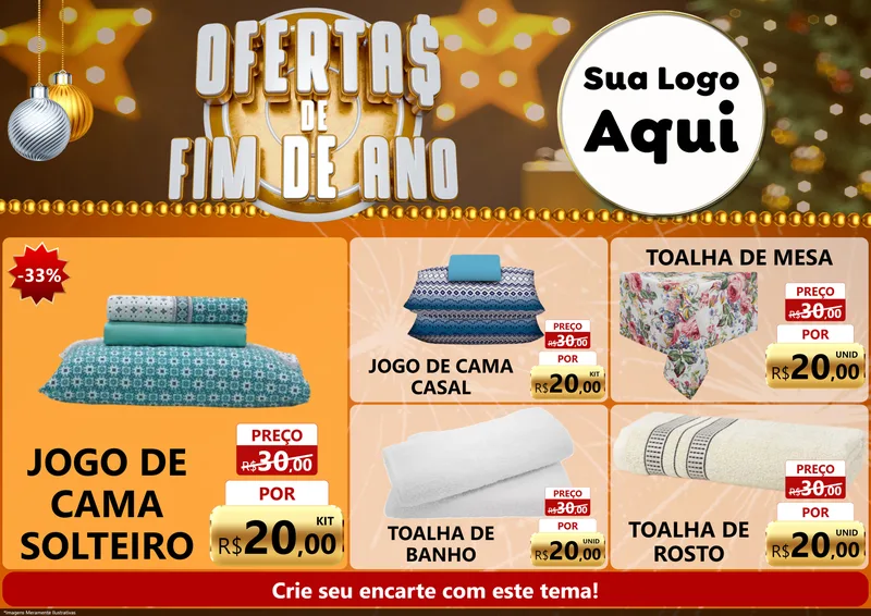Modelo de Encarte para Encarte A4 Horizontal com o tema Ofertas de Fim de Ano para Cama, Mesa e Banho