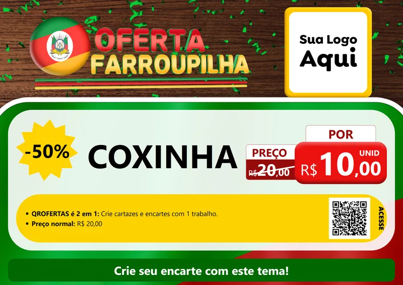 Modelo de Cartaz para Cartaz A4 Horizontal com o tema Oferta Farroupilha para Salgadaria