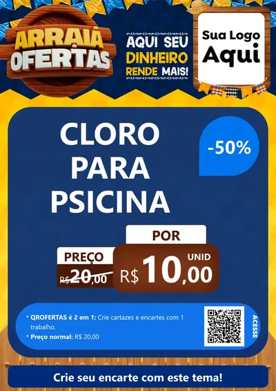 Modelo de Cartaz para Cartaz A4 Vertical com o tema Arraiá de Ofertas - Junina para Produtos para Piscina