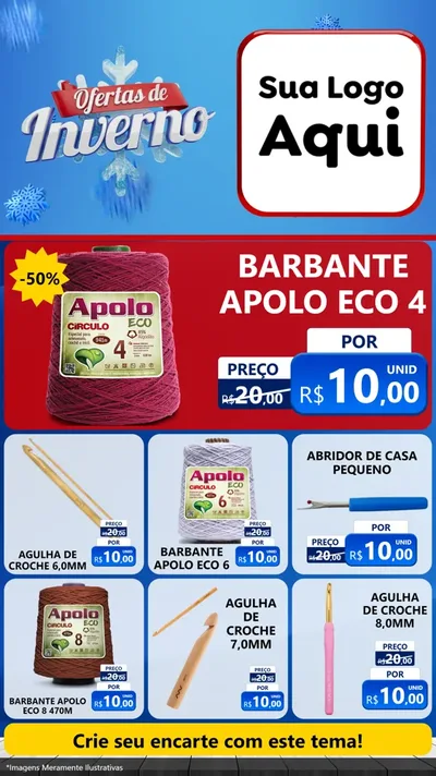 Modelo de Rede Social para Stories com o tema Ofertas de Inverno para Armarinho e Aviamentos