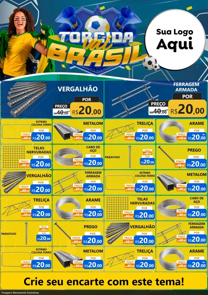 Modelo de Encarte para Encarte A4 Vertical com o tema Torcida Vai Brasil - Copa para Ferragens