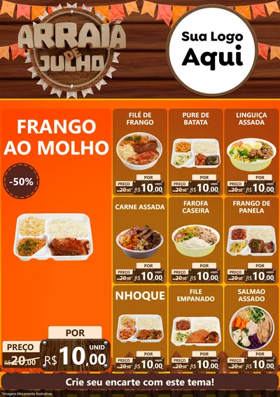 Modelo de Encarte para Encarte A4 Vertical com o tema Arraiá de Julho - Junina para Restaurante