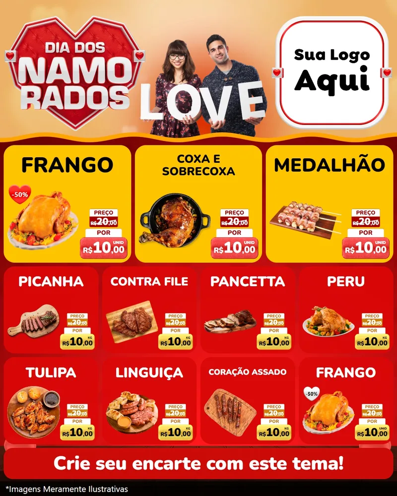 Modelo de Rede Social para Feed Instagram com o tema Dia dos Namorados para Assados