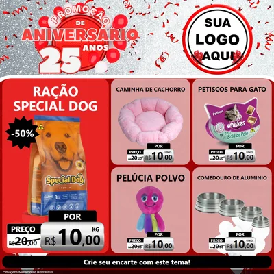 Modelo de Rede Social para Feed Facebook com o tema Promoção de Aniversário - 25Anos para Pet Shop