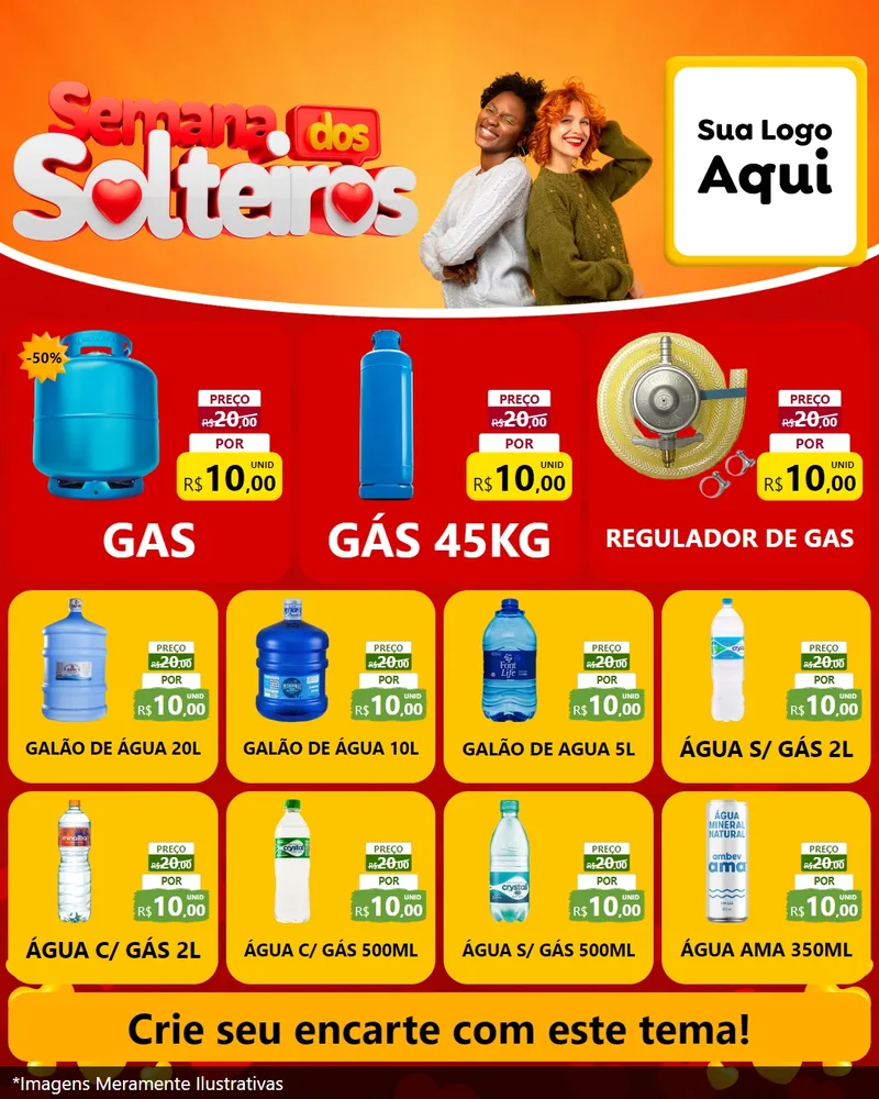 Modelo de Rede Social para Feed Instagram com o tema Semana dos Solteiros para Água e gás