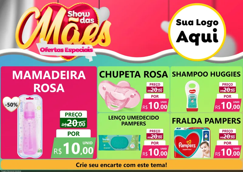 Modelo de Encarte para Encarte A4 Horizontal com o tema Show das Mães - Ofertas Especiais para Bebês