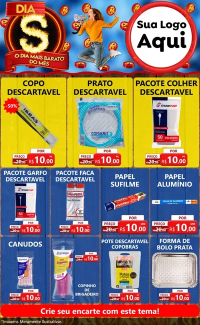 Modelo de Encarte para Encarte Grande com o tema Dia S - O Dia Mais Barato Do Mês para Embalagens