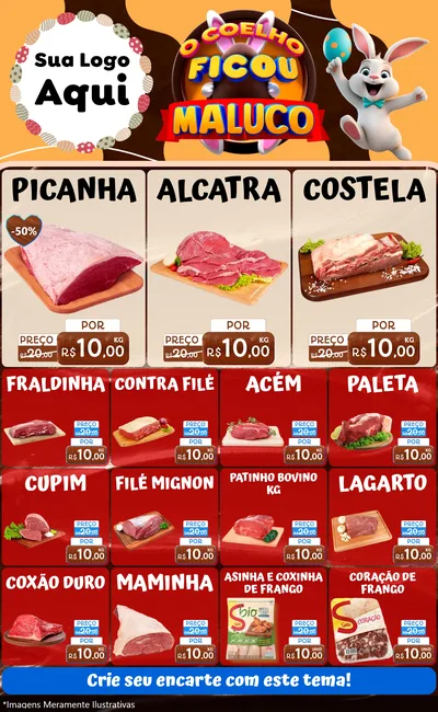 Modelo de Encarte para Encarte Grande com o tema O Coelho Ficou Maluco - Páscoa para Açougue
