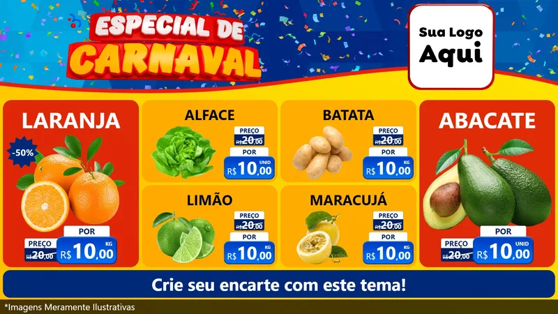 Modelo de TV para TV Horizontal com o tema Especial de Carnaval para Hortifrúti