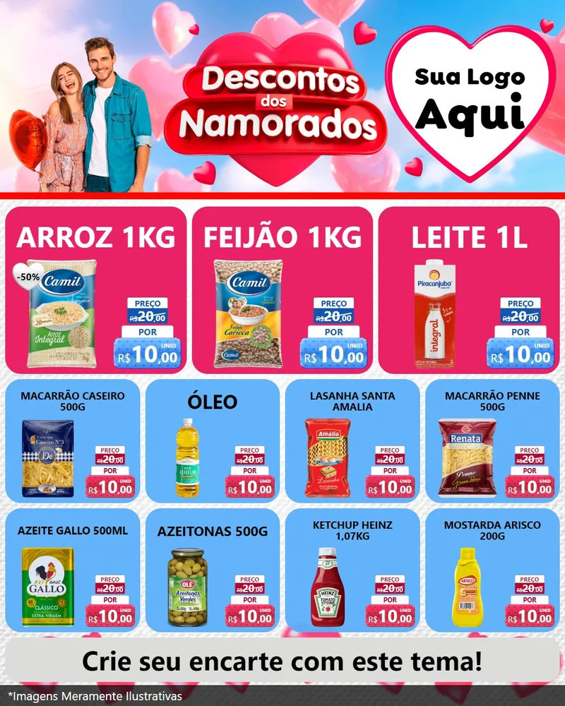 Modelo de Rede Social para Feed Instagram com o tema Descontos dos Namorados para Supermercado