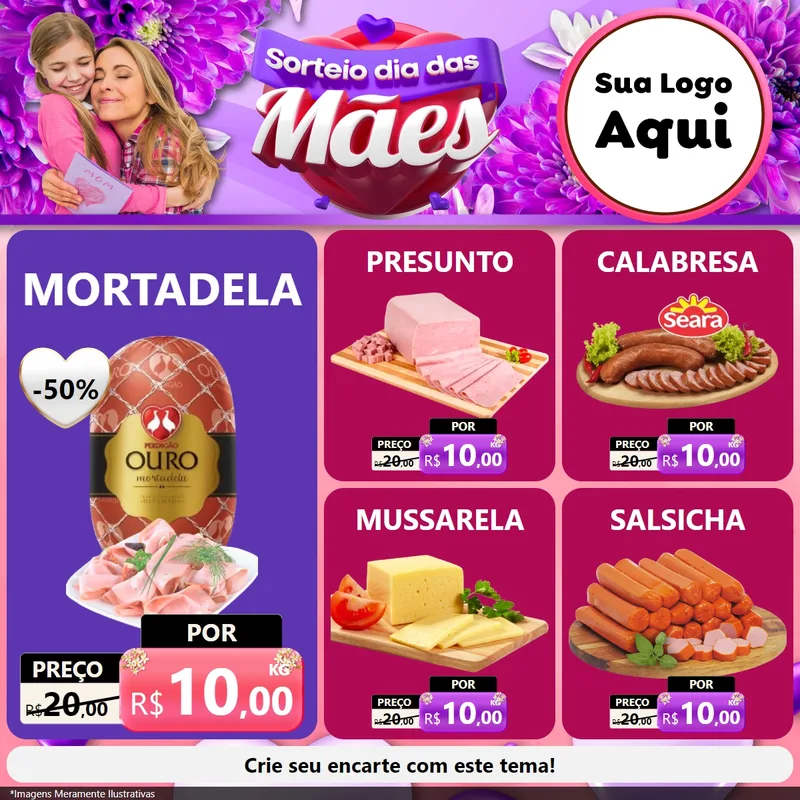 Modelo de Rede Social para Feed Facebook com o tema Sorteio Dia das Mães para Frios e Laticínios