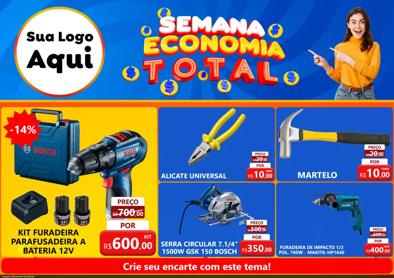 Modelo de Encarte para Encarte A4 Horizontal com o tema Semana Economia Total para Maquinas e Ferramentas