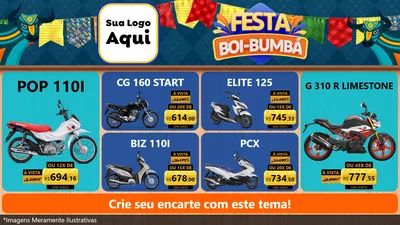 Modelo de TV para TV Horizontal com o tema Festa Boi Bumbá para Concessionaria de Motos