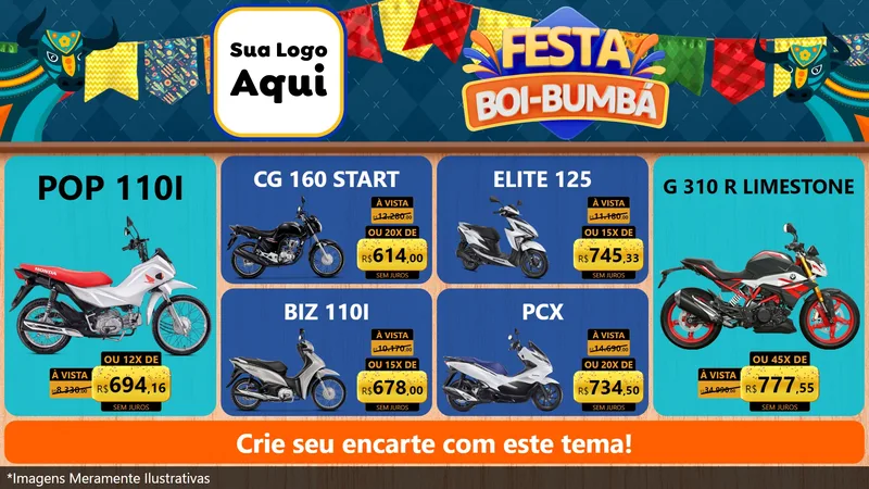 Modelo de TV para TV Horizontal com o tema Festa Boi Bumbá para Concessionaria de Motos